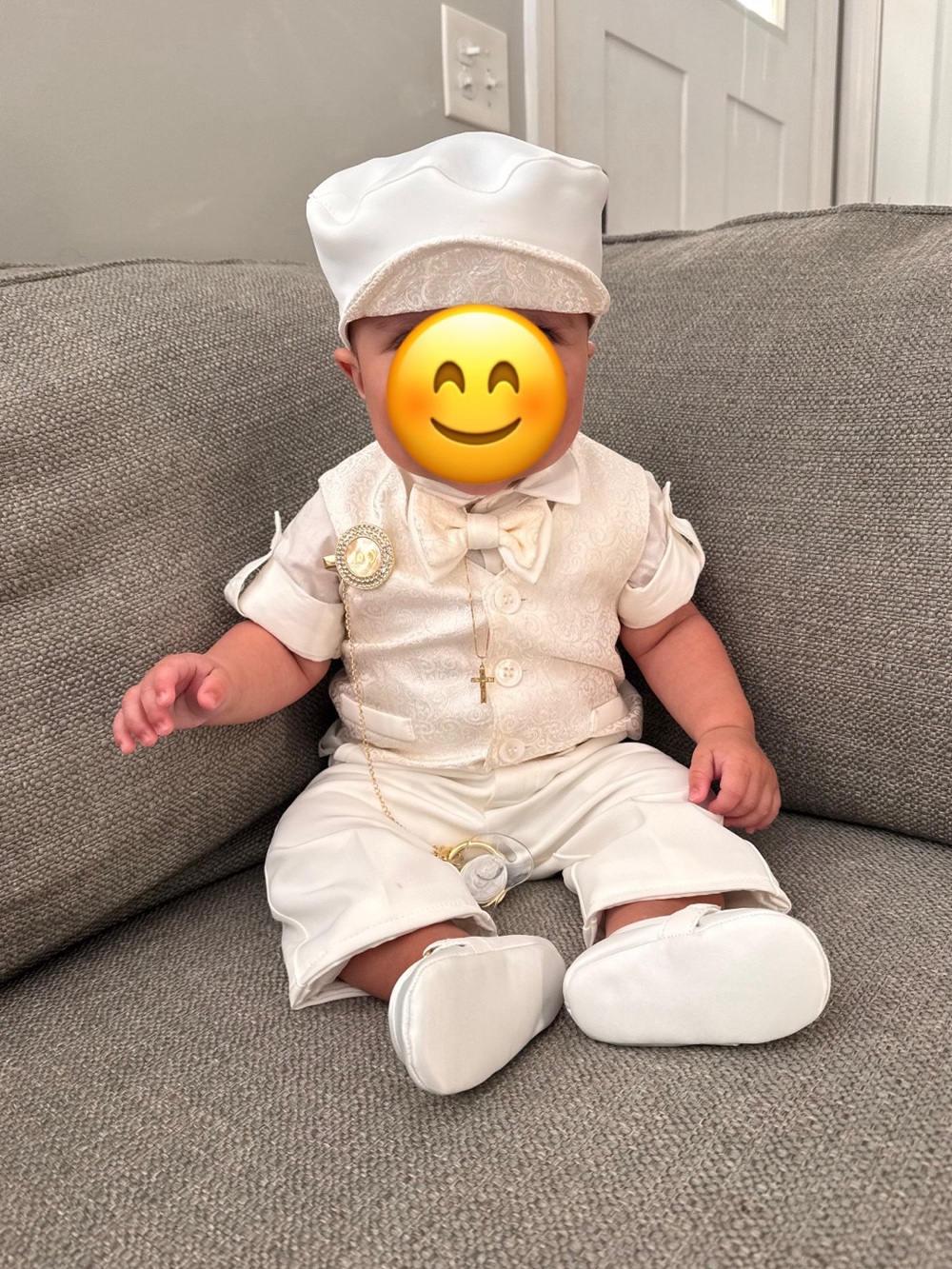 Ivory Baby Formal Christening Set with Hat and Bow